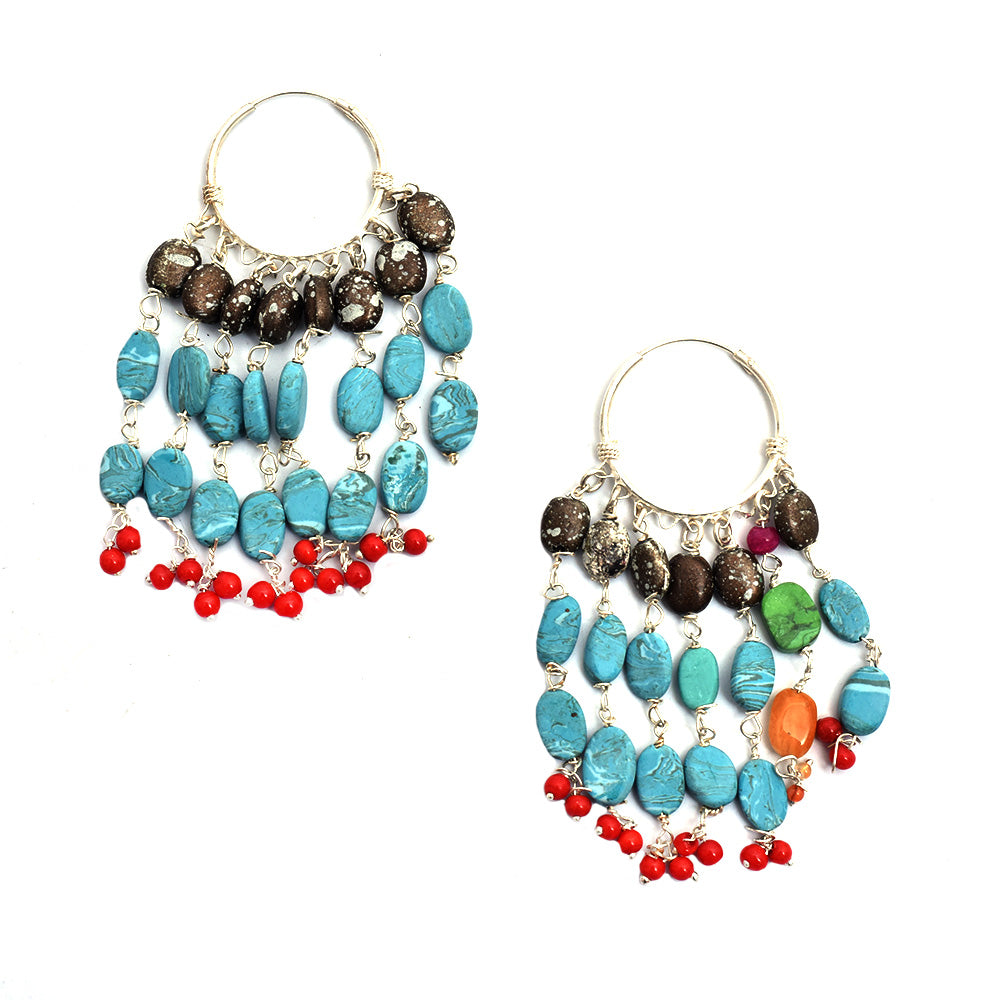 Artistic composition of high quality stunning earrings with multicolor embellishments and 92.5 Sterling Silver.