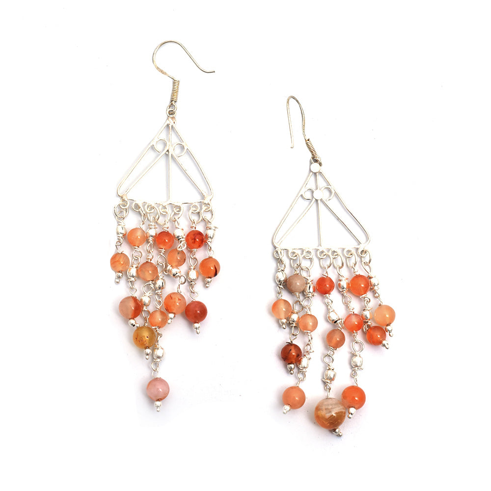 Artistic composition of gorgeous handmade earrings with Orange & Silver embellishments and 92.5 Sterling Silver.
