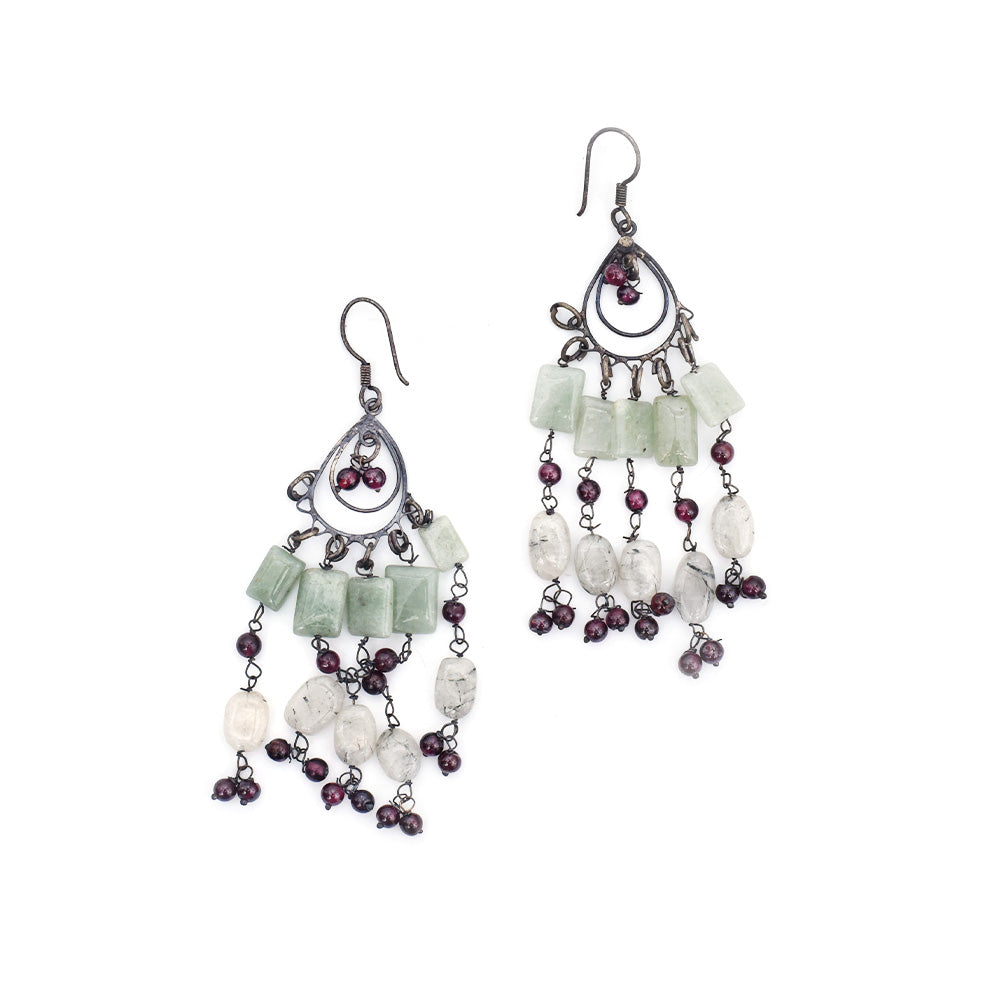 Artistic composition of stone earrings with Multicolor embellishments and 92.5 Sterling Silver.