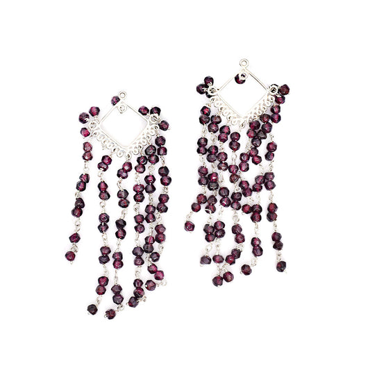 Dark Red Beads Earring in 92.5 Sterling Silver