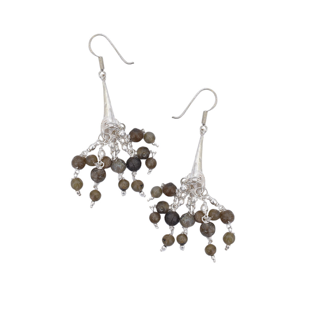 Artistic composition of daily wearable trendy earrings with Brown & Silver embellishments and 92.5 Sterling Silver.