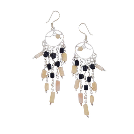 Black Peach Beaded Earring in 92.5 Sterling Silver
