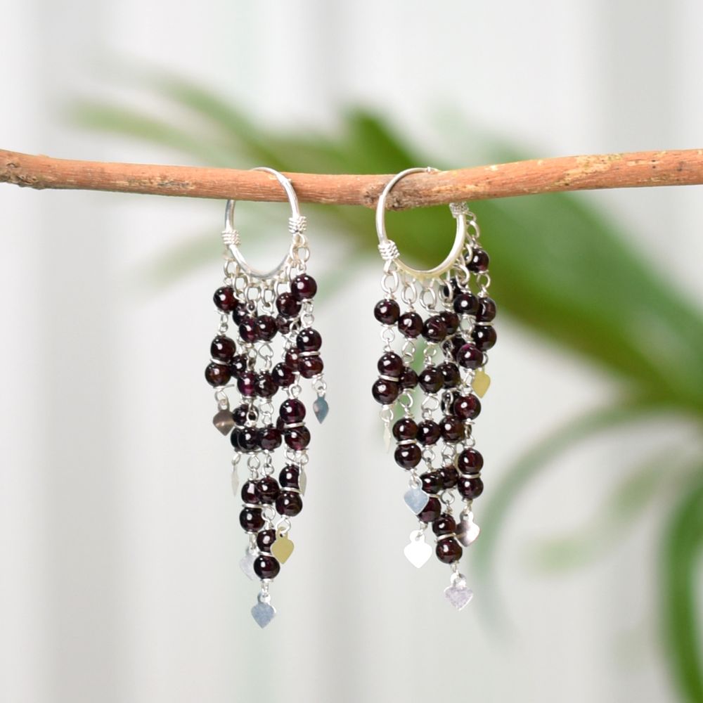 Front view of Chaandni Garnet garnet earrings crafted in 92.5 Sterling Silver.