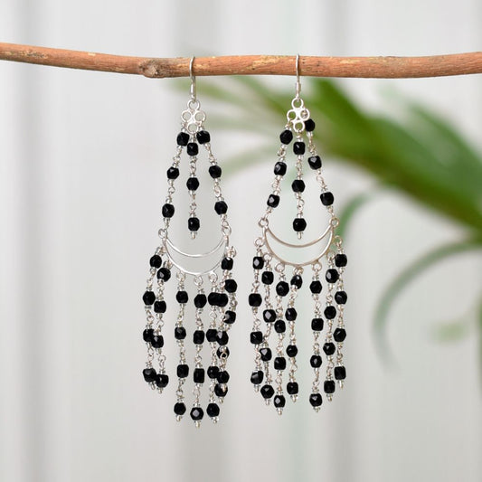 Front view of Chaandni Onyx black onyx earrings crafted in 92.5 Sterling Silver.