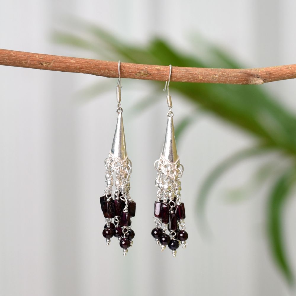 Front view of Anar Garnet garnet earrings crafted in 92.5 Sterling Silver.