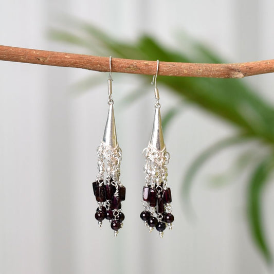 Front view of Anar Garnet garnet earrings crafted in 92.5 Sterling Silver.