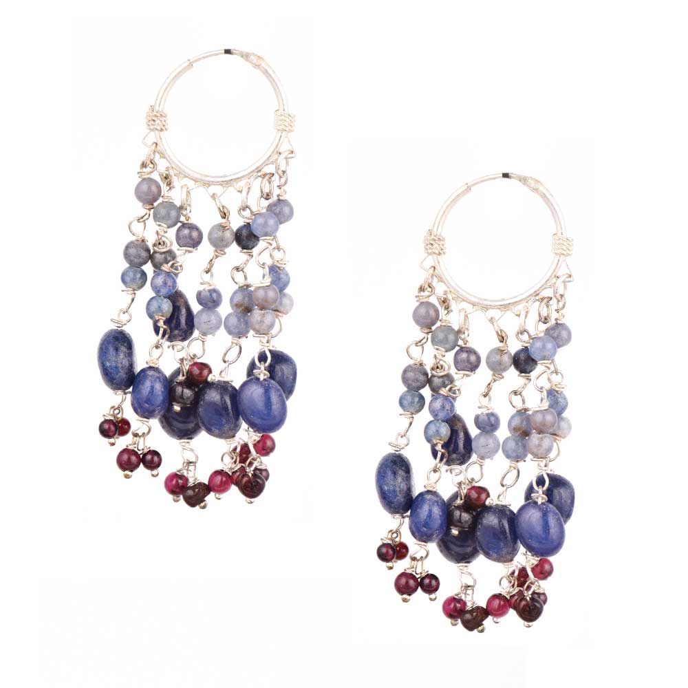 Stylish 92.5 sterling silver blue stone bead hoop earrings perfect for everyday wear