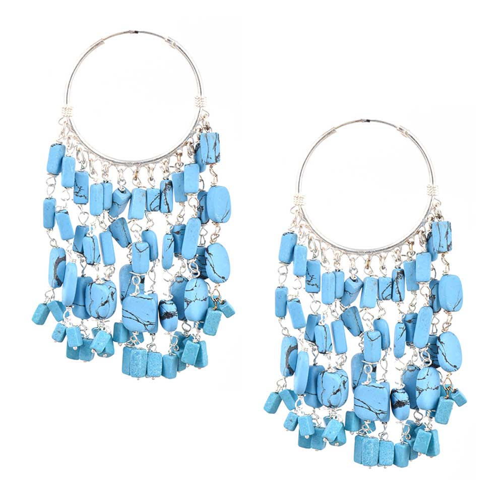 Artistic display of 92.5 Sterling Silver Turquoise Hoop Earrings in 925 Silver, Silver , Blue elements