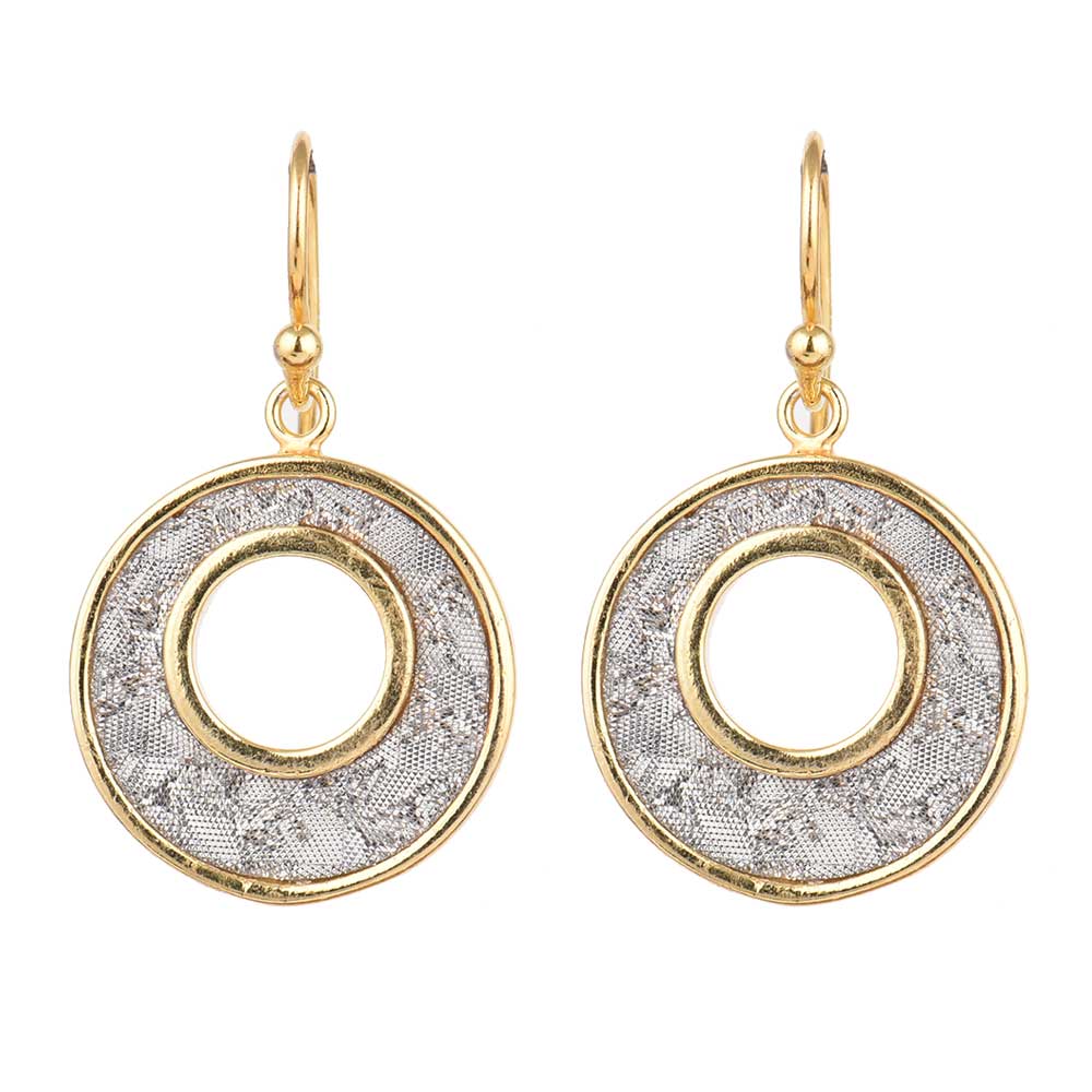 Top view of handcrafted Circle Pave Snakeskin Drop Earrings in 925 Silver, Silver stones, 92.5 Sterling Silver