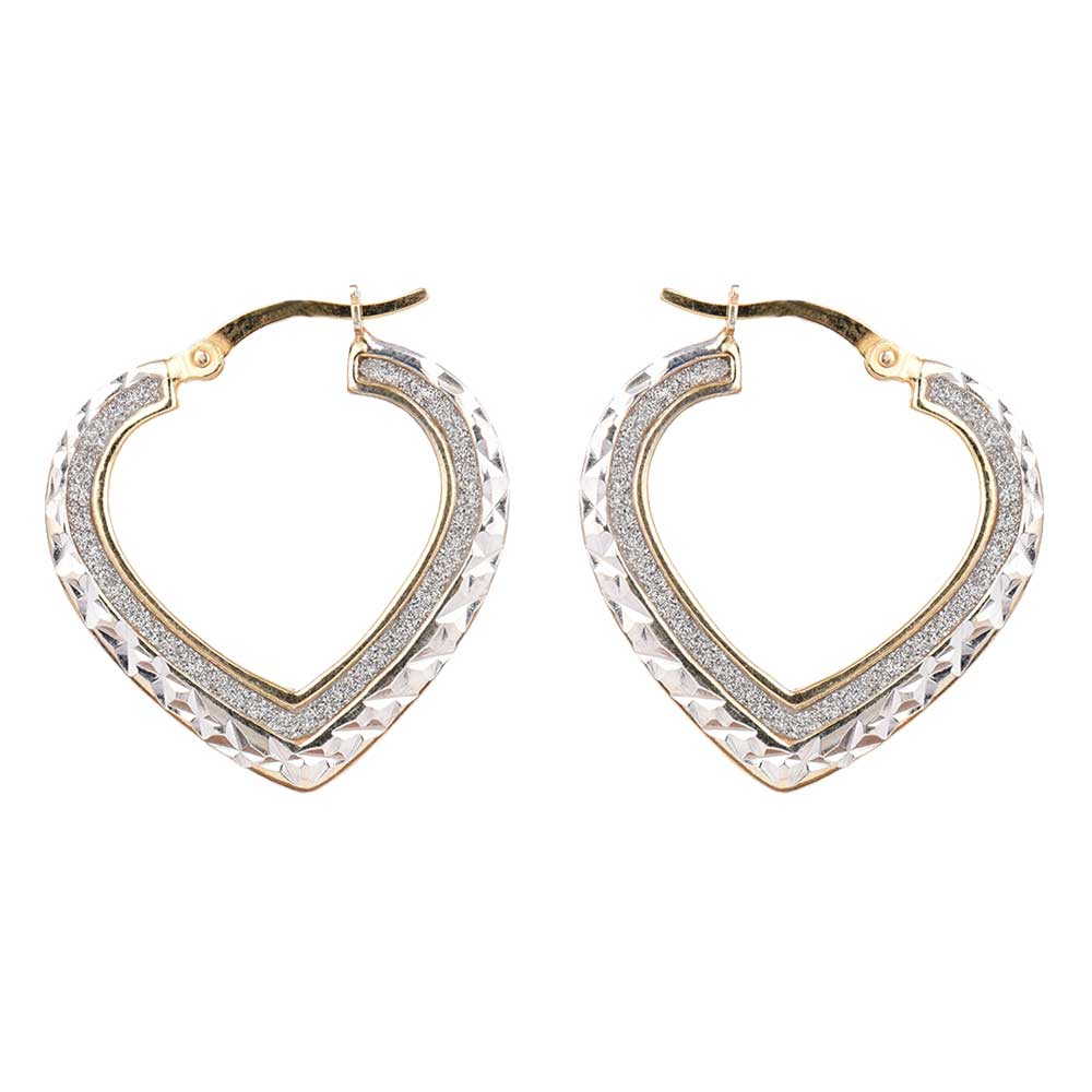 Top view of handcrafted Open Heart Hoop Hoop Earrings in 925 Silver, Silver stones, 92.5 Sterling Silver