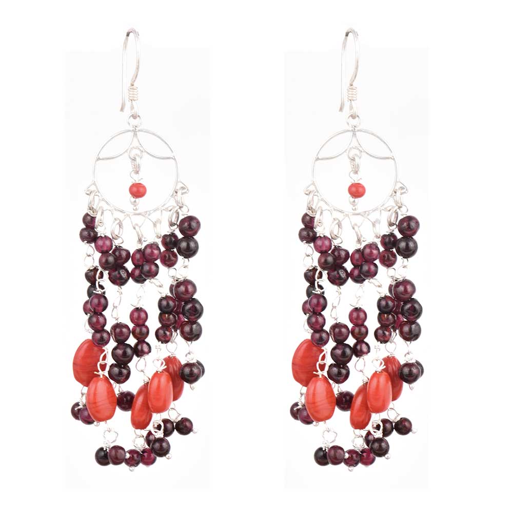 Artistic display of 92.5 Sterling Silver Purple Orange Bead Earrings in 925 Silver, Multicolor elements