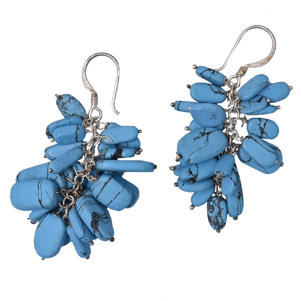Artistic display of 92.5 Sterling Silver Turquoise Dangle Earrings in 925 Silver, Silver , Blue elements