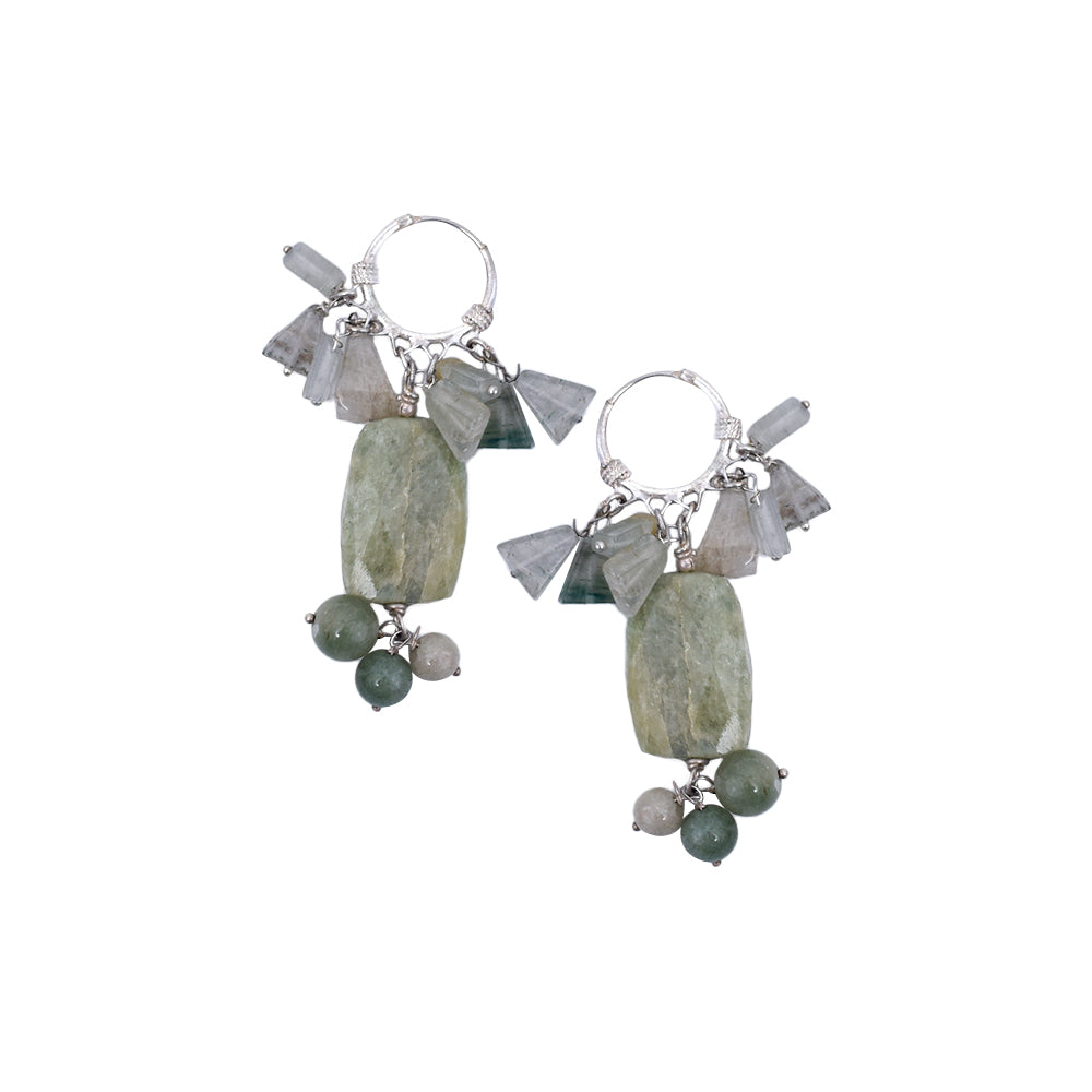 Angled view of Beaded Dangle Drop Dangle Earrings showcasing gemstone and 92.5 Sterling Silver.