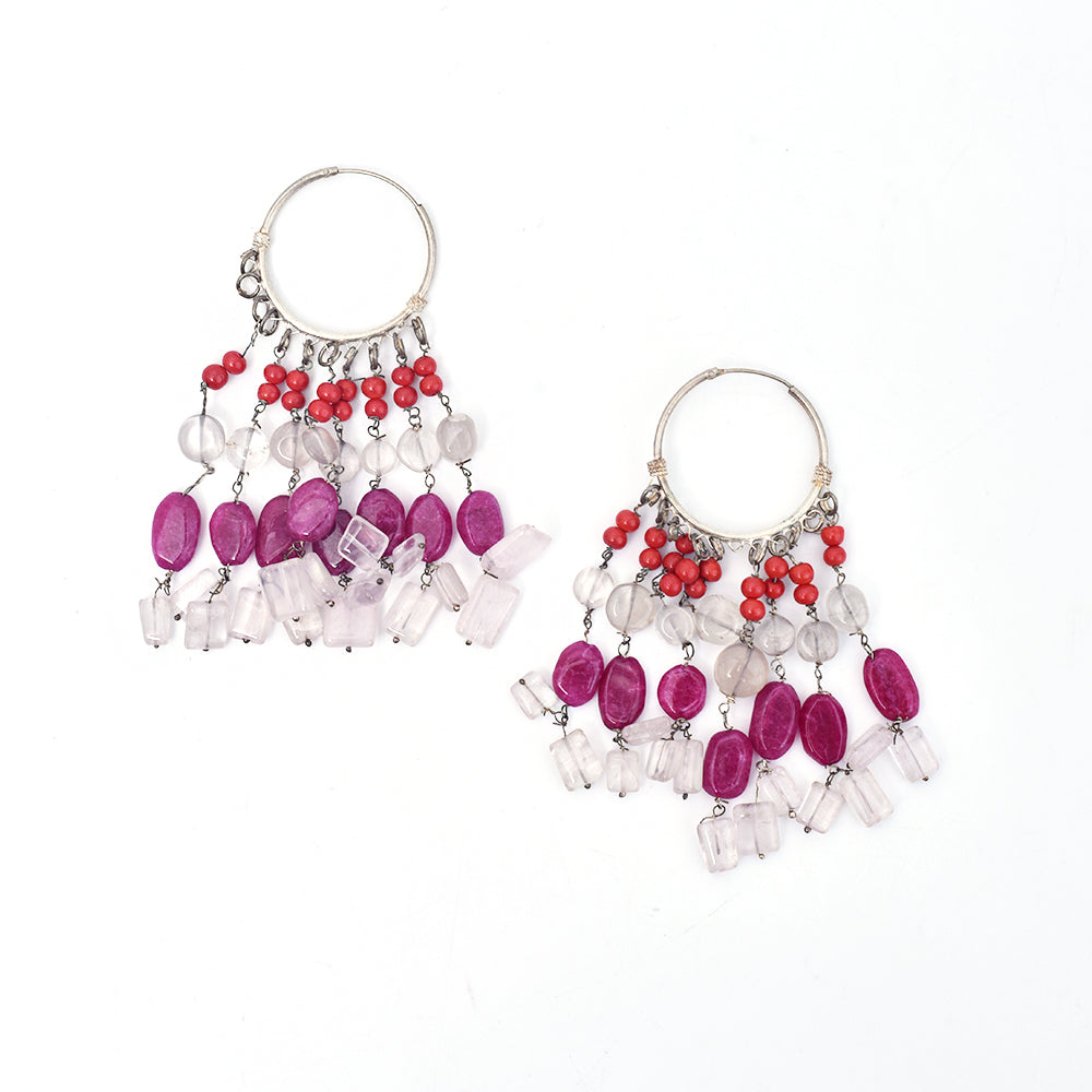 Angled view of Multi Bead Dangle Earrings showcasing gemstone and 92.5 Sterling Silver.