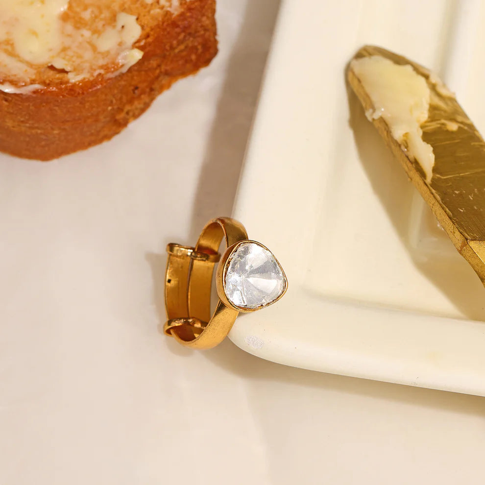 Ruby Raang Kundan Gold plated Trillion Cut Ring