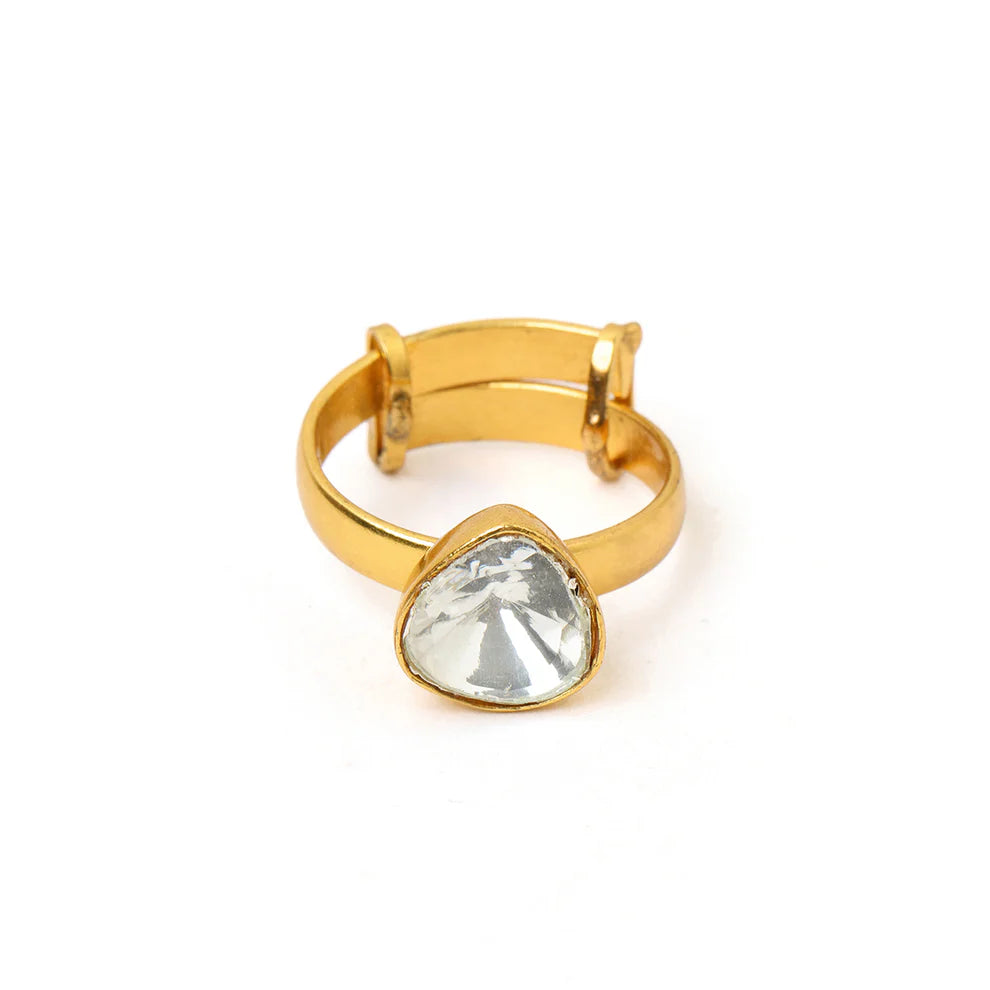 Ruby Raang Kundan Gold plated Trillion Cut Ring