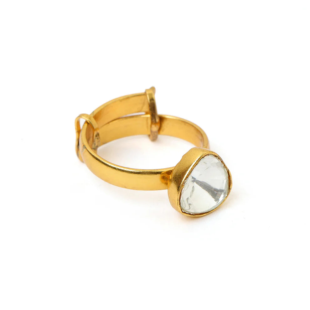 Ruby Raang Kundan Gold plated Trillion Cut Ring