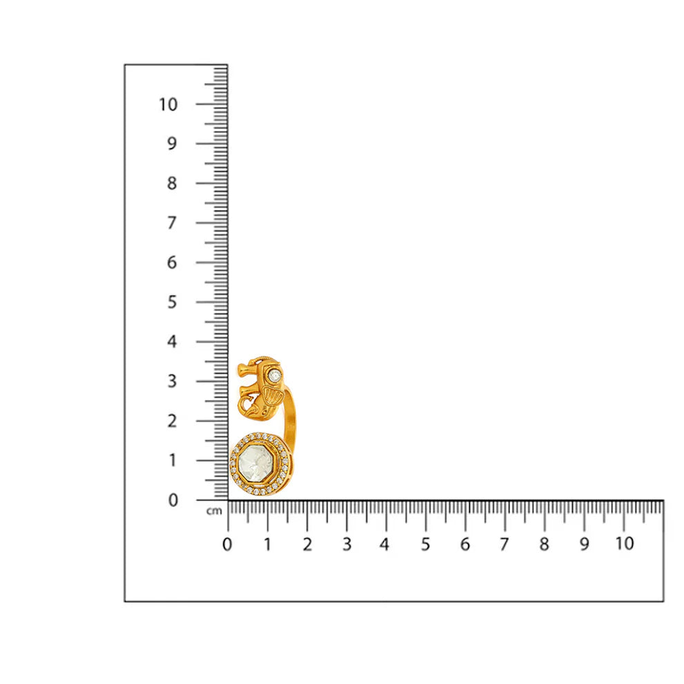 Ruby Raang Kundan Gold plated Elephant and Round Ring